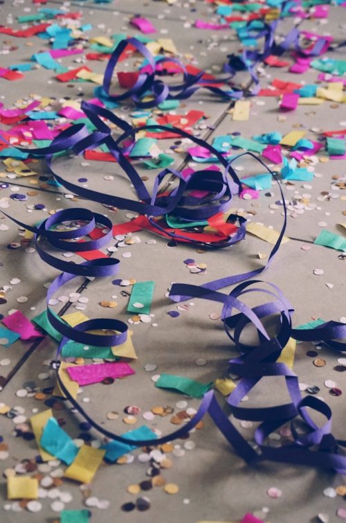ribbons and confetti on floor